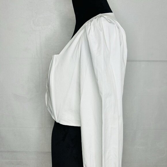 Mable White Front Clasp Long Sleeve Crop Top Sz M Stretch Corset - Picture 6 of 11